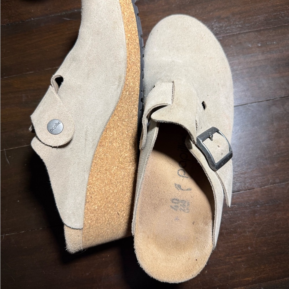 Beige Suede Slip-On Clogs with Buckle - Picture 2 of 2